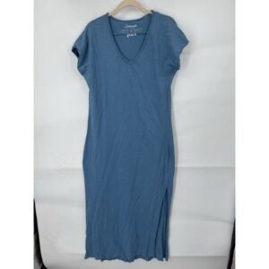PACT Organic Cotton Midi Dress Women Medium Blue Distressed Minimalist Beach